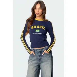 Brasil Embroidered Long Sleeve T Shirt