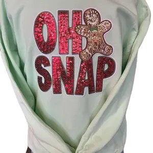OH SNAP CHRISTMAS SWEATSHIRT with Sequin Gingerbread Design in Mint Green Color