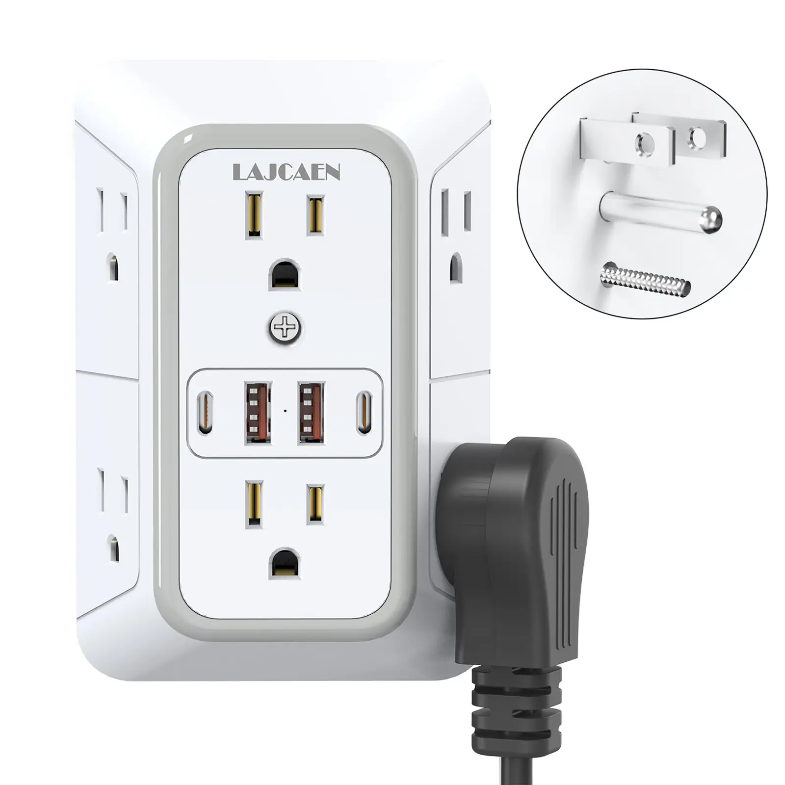 Wall Charger, Surge Protector, 6 Outlet Extender with 4 USB(2U2C) Charging Ports 3-Sided Power Strip Multi Plug Adapter Spaced for Home Travel Office