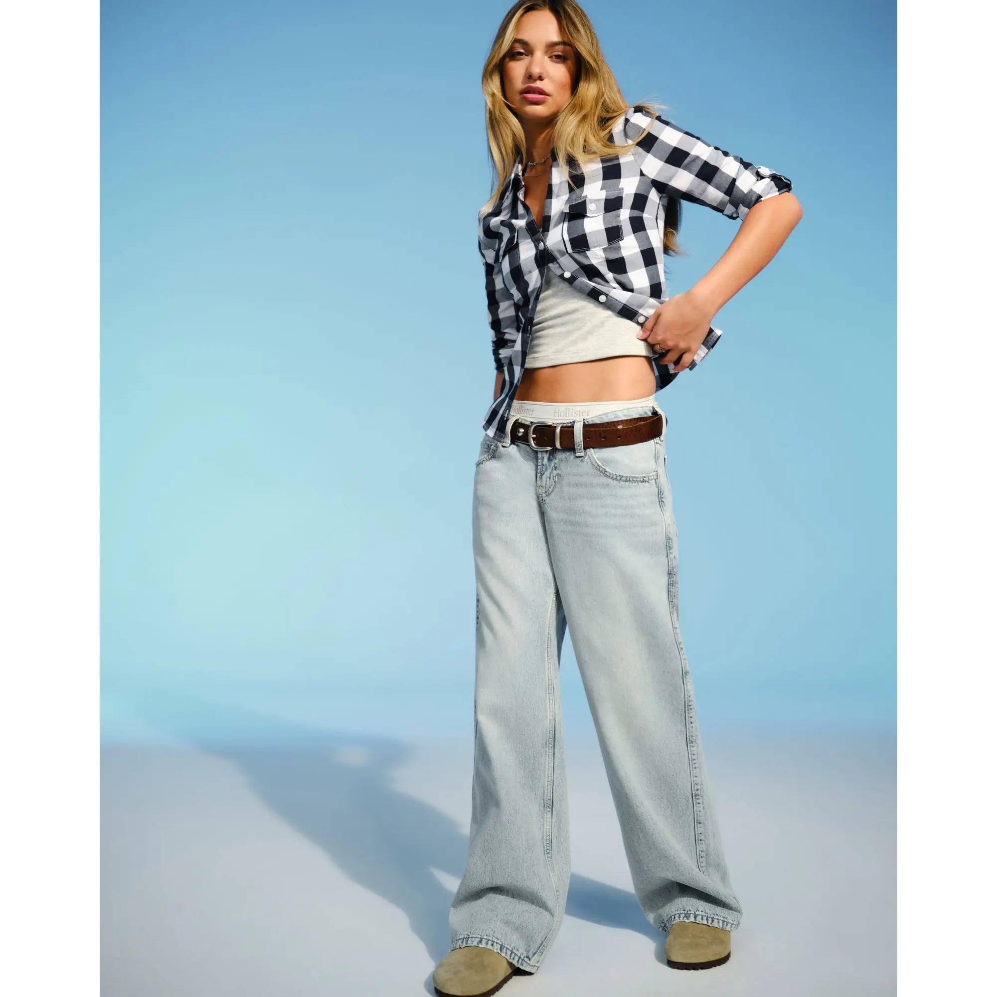 Hollister Ultra Low-Rise Light Wash Baggy Jeans
