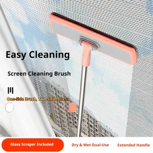 1pc 3-in-1 Screen Brush Telescopic Rod Floor Brush Cleaning Brush Long-Handle Glass Scraper Window Cleaning Brush Stainless Steel Dust Removal Brush