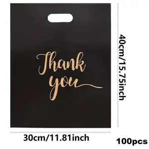 100pcs Premium Black Medium-thick Gift Bags - Durable & Stylish Flat Mouth Design, Hand-held for Clothing, Perfect Packaging Solution, Reusable Retail Shopping Tote Bags,Ideal for Thank You Presents, Christmas, Parties, Stores, And Boutiques