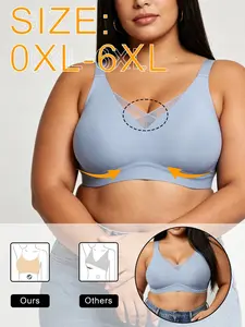 1-piece large-size women's V-shaped mesh splicing fashionable bra, with soft support to prevent sagging and lift, suitable for daily commuting, home, sleeping, and light exercise.