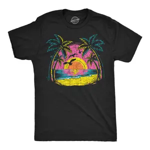 Mens Funny T Shirts Neon Shore Awesome Vacation Graphic Novelty Beach Tee For Men Mens Funny T Shirts Cool Vintage Fashion T-Shirt Gift Classic Menswear Funny Summer Short Sleeve Novelty Tees for Guys Black -