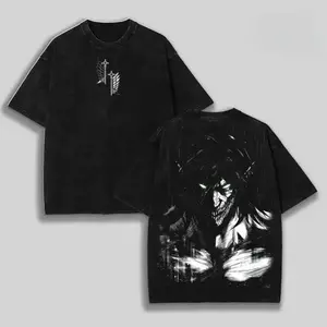 Valentine Shirts Retro Heavy Eren Yeager X Attack on Titan Ver 2 Anime Double Printed Men's Vintage Tee Washed Unisex Oversize Anime Manga Washed Heavyweight Cotton T-shirt, Anime Gift for Him