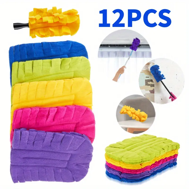 12PCS Duster Refill Reusable Fleece Duster Refills Feather Flat Dusters Multi Surface Washable Cleaning Pads Tools for Home, Blinds, Car, Pet, Furniture, Fans(without handle)
