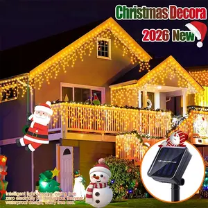 Solar Powered Icicle String Lights, 2.7m/6.4m Long, 160 Leds, Waterproof Design, Ideal for Indoor & Outdoor Use, Perfect for Gardens/yards/parties, Outdoor Decorative Lights