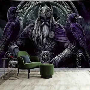 Tapestry  Norse Viking Tapestry Odin Warrior Sword Axe Raven Tapestries Square Knot Tattoo Wall Hanging Nordic Meditation Runes for Men Bedroom Aesthetic Gothic Room Home Decor. Multiple sizes are available for selection.