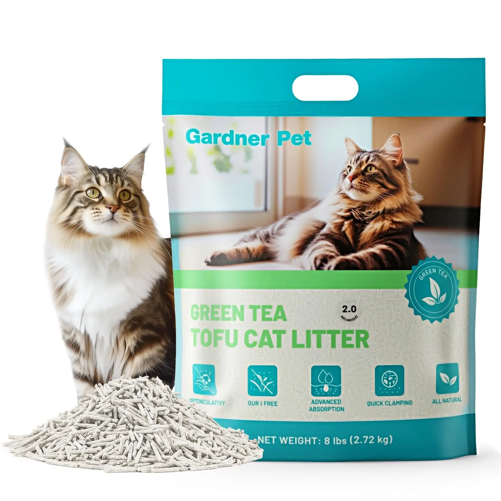 Gardner Pet Natural Tofu Cat Litter with Green Tea Extract – [2026 Upgraded] 6LBS Fast Absorbing & Strong Clumping, Low Dust, Odor Control Cat Litter for Easy Scooping, Multi-Cat Homes, 6 lbs