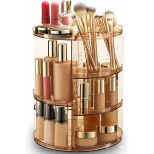 360 Rotating Makeup Organizer Adjustable Shelf Height and Fully Rotatable The Perfect Round Spinning Cosmetic Organizer for Bedroom Dresser or Vanity Countertop Storage (Brown)