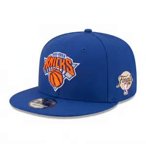 New Era New York Knicks Blue Snapback Hat Orange Logo Adjustable 9FIFTY Flat Brim NBA Cap