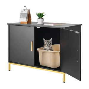 VEVOR Cat Litter Box Enclosure Furniture, 27.6 in Hidden Litter Box Cabinet with Metal Legs & Handle, Modern Style Cat Washroom House End Table, Fit Most of Litterbox, for Bedroom Living Room
