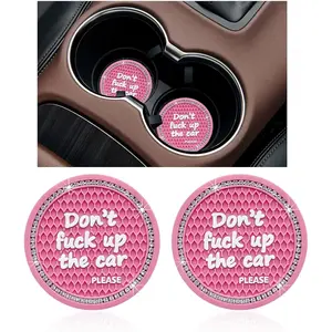2 Pack Bling Car Cup Holder Coaster, 2.75 Inch Anti-Slip Auto Insert Cup Coaster, Crystal Car Drink Cup Mat Perfect for Women Girls, Universal Interior Decor Accessories