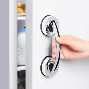 2 Pack Strong Vacuum Removable Suction Cup Door Grab Bar, No Drilling Silver Door Handle for Glass Door Bathroom Mirror Cabinet