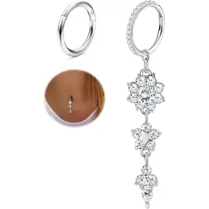 THUNARAZ Unisex 2-Pcs Stainless Steel Diamond Belly Button Rings Set - Body-Safe Dainty Clicker, CZ Heart Butterfly Dangle Navel Jewelry for Daily Wear, Summer Beach Parties, Body-Safe Piercing Jewelry