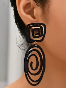 Elegant Line Twist Oval Square Dangle Earrings, Statement Earrings, Fashionable Ear Jewelry for Daily Wear & Parties, Unique Style Accessories, Fashion Jewelry Party