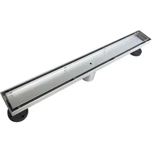 18-Inch Linear Shower Drain with Tile Insert Grate,Brushed 304 Stainless Steel Rectangle Shower Floor Drain, Floor Shower Drain