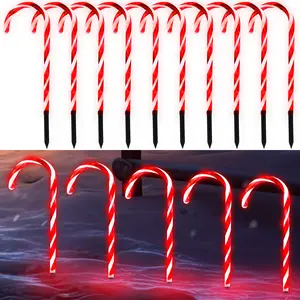 Candy Cane Christmas Lights, 10-Piece Set Christmas Pathway Lights, Connectable Pathway Lights Ideal for Indoor/Outdoor Walkways, Patios, Gardens, Lawn Decorations Christmas Tree Decor, Garden Holiday Decor