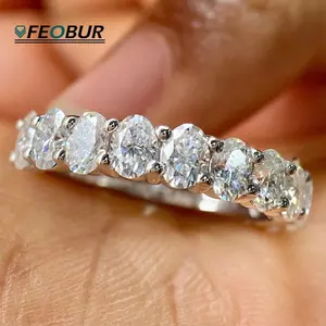 3*5mm Oval Cut Full Moissanite Eternity Rings for Women Men 925 Sterling Silver Lab Diamond Wedding Band with GRA Certificate