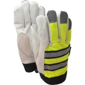 MCR Safety Size XL (10) Grain Goatskin Cold Protection High Visibility Work Gloves For Work & Driver, Uncoated, Hook & Loop Cuff, Full Fingered, Lime Green/Silver/Black/Orange, Paired 968XL