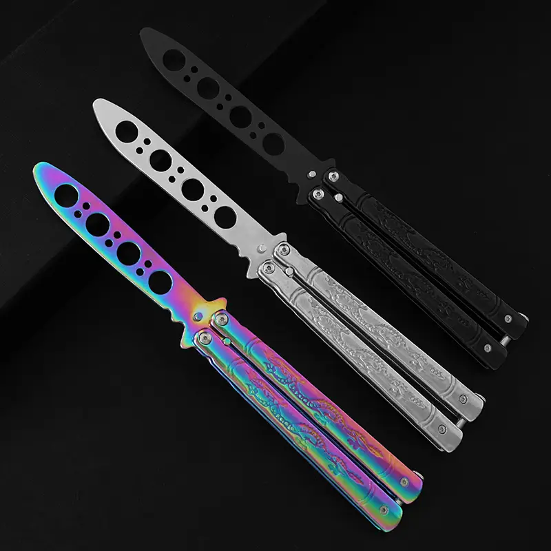 Dull Edge Butterfly Trainer (Dragon Pattern Handle),Compact Tactical Training Gear for Outdoor,OEM Laser-Customized Dragon Engraving