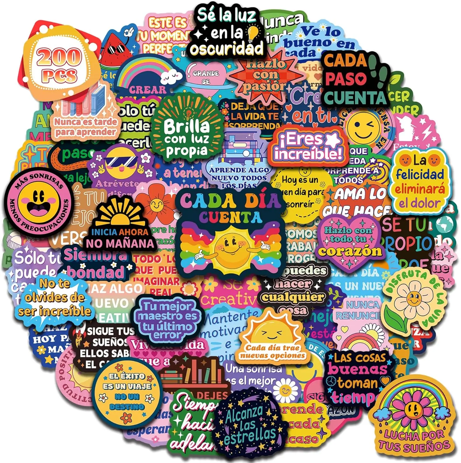 Summer Spring Gift 200 PCS Spanish Motivational Stickers, Inspirational Positive Affirmation Decals for Students, Teachers & Adults, Cute Spanish Stickers for Laptop, Water Bottle, Classroom Decor