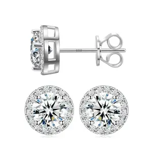 S925 Halo VVS Synthetic Moissanite Stud Earring Daily Costume Jewelry Accessories Perfect Birthday Wedding Anniversary Gifts for Women