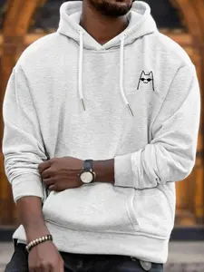 Men's Pullover Hoodie, Streetwear Letter Print Loose Fit Sweatshirt, Thin Lightweight Polyester Top for Spring and Autumn