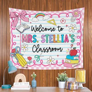 Personalized Teacher Tapestry, Custom Welcome Classroom Banner with Name, Back To School, First Day of School Gifts, Gift for Teacher