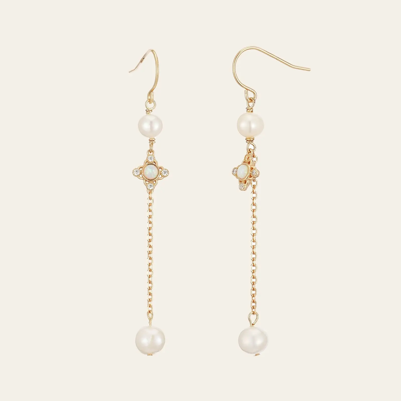 Audrey Opal Pearl Earrings: Vintage style Dangle Earrings, 14K Gold Vermeil Sterling Silver