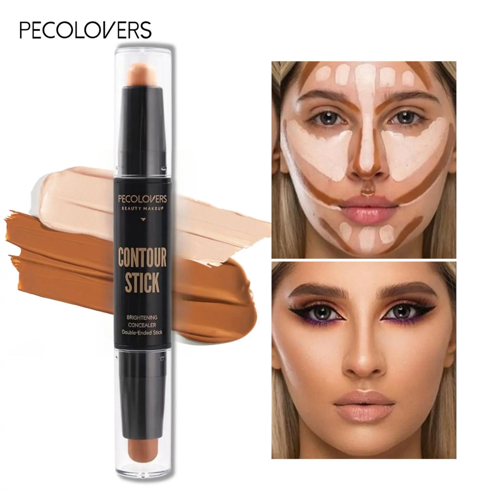 Double Head Highlighter Pen Face Bronzer Make Up Base Stick Contouring Foundation Contour Makeup Matte Stick Pen Cosmetics Facial Contouring Makeup Bronzing Stick