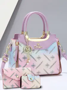 Fashionable High-End 3-Piece Tote Bag Set, Colorful Geometric Print for Casual All Seasons, Stylish Women's Handbag Collection