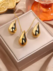 Water Drop Shaped Pendant Necklace Stud Earrings, Stainless Steel Teardrop Jewelry Set, Fashion Jewelry for Party, Daily Decor, Trendy All-match & Exquisite Jewelry for Birthday Gift