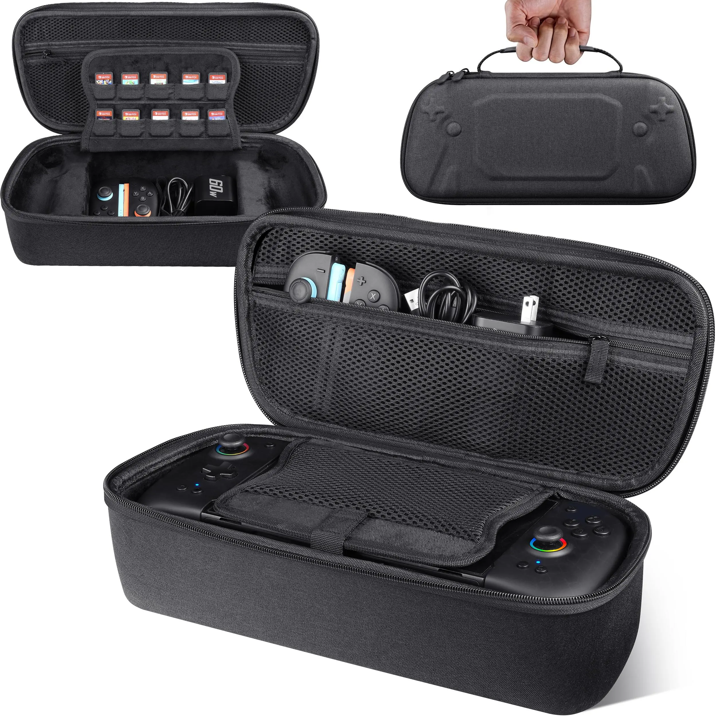 BEBONCOOL High-Quality Durable Hard Shell Travel Organiser - Switch Accessories for 2025 Switch 2, JC400 Series Joystick Controller, Custom Stitched Inner Tray, 10 Built-in Game Card Slots, Fits Charger, AC Adapter, Headset, Earphones for Gamers