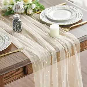 DIYDECTK Pearl Gauze Table Runner 120 Inch 10ft, Lightweight Sheer Dining Table Decor for Holidays Weddings Birthdays Baby Showers, Home Party Decoration