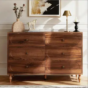 BERRY NEST 6 Drawer Dresser for Bedroom, 47" Wide Mid-Century Chest of Drawers with Solid Wood Legs, Dark Walnut Wood Dresser with 6 Storage Drawers for Bedroom, Living Room, TV Stand