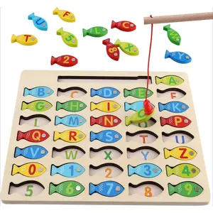 BP-ITC06 Magnetic Wooden Fishing Game Toy for Toddlers, Alphabet Fish Catching Counting Games Puzzle with Numbers and Letters, Preschool Learning ABC Math Educational Toys 3 4 5 Years Old Girl Boy Kids