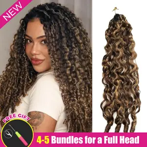 【New Color】ISEE HAIR Burmese Curly Highlight & #4 & Natural Black Color Crochet Human Hair for Boho Braids Plush Texture Miracle Knots Pre-Separated 50g/Pack (32-38 Strands Per Pack) Time-Saving Wear Vacation Hair