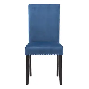 Set of 2, Espresso Finish Blue Velvet Dining Chair