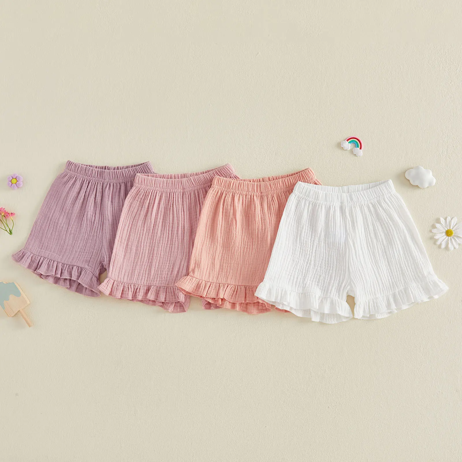 Baby Girl Ruffle Bloomers, Solid Color Elastic Waist Casual Shorts for Infants & Toddlers (6M-4T, 12-18 Months, 2-3 Years)