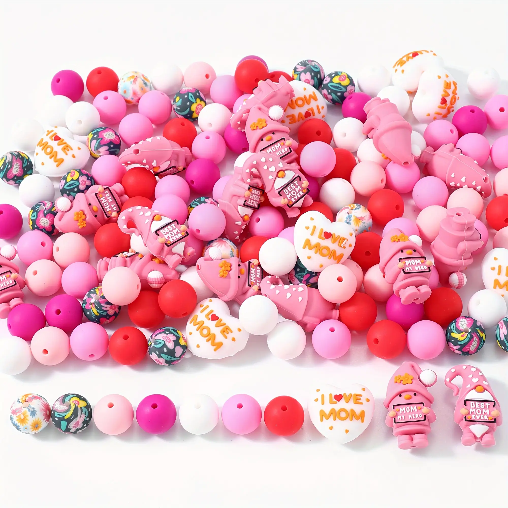 76-Piece Cartoon Character Silicone Focus Bead Set - "The Best Mom" Mother's Day Gift, Cute Fashionable Design for DIY Jewelry Making, Crafting Projects, Adorable Dwarfs