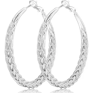 Silver Hoop Earrings for Women Hypoallergenic 925 Sterling Silver Post Hoop Earrings Lightweight Large Hoops Earring Thick Twisted Silver Hoops 40MM