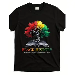 Black History Month T-Shirt - Honoring the Past Inspiring the Future - Unisex Adult African Heritage Design with Pan-African Colors & Raised Fists Symbol - 220gsm Heavyweight Round Neck Short Sleeve Tee for Men & Women - Cultural Apparel for Casual