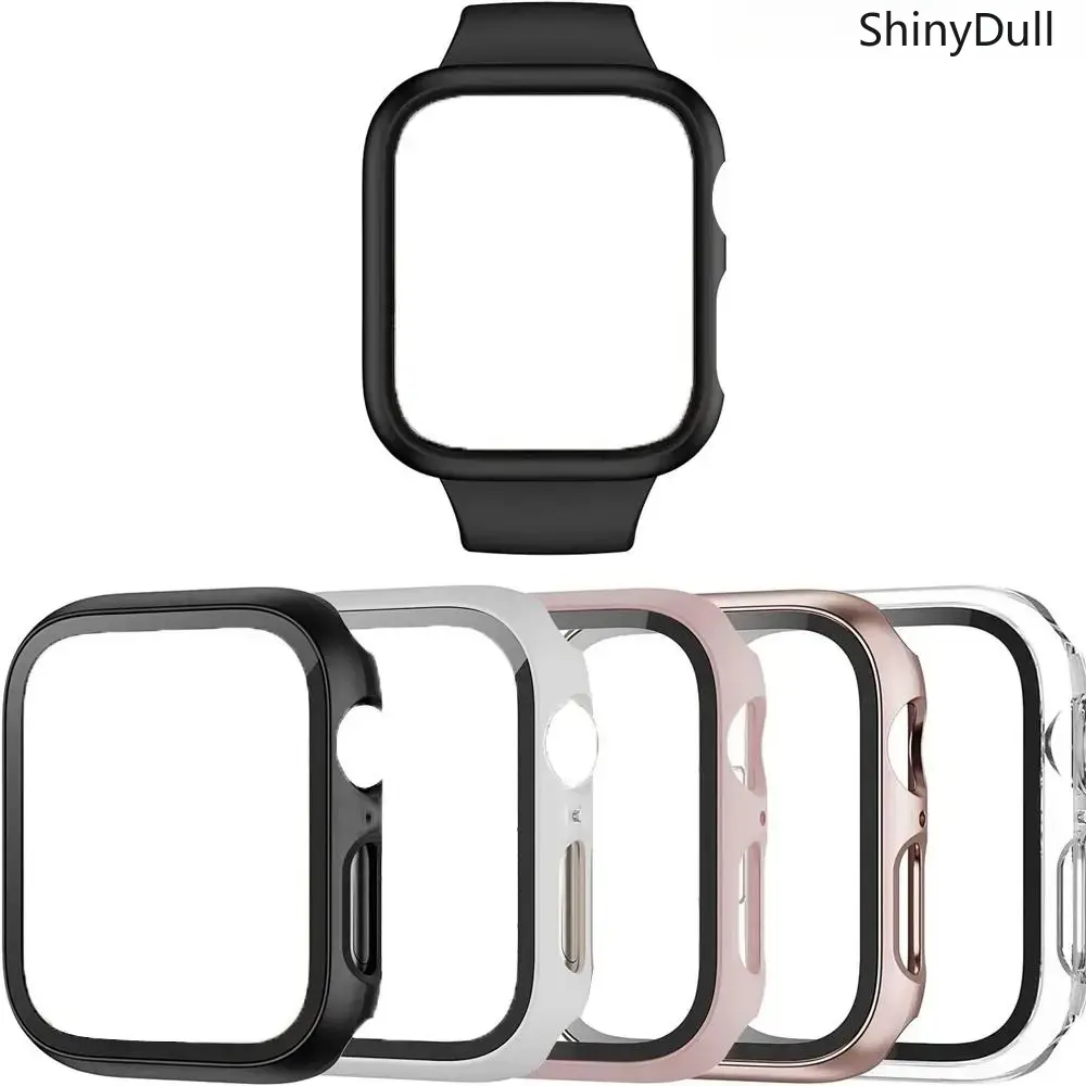 5-Pack Smart Watch Protective Case Cover Set 1 (Without Watch) - PC & Tempered Glass Anti-Drop Screen Protector Accessories with Connection Feature, for Series 1-10, SE & Ultra Wearable Devices (Sports Use), Polycarbonate (Pc), Maintains Original Touch Ex