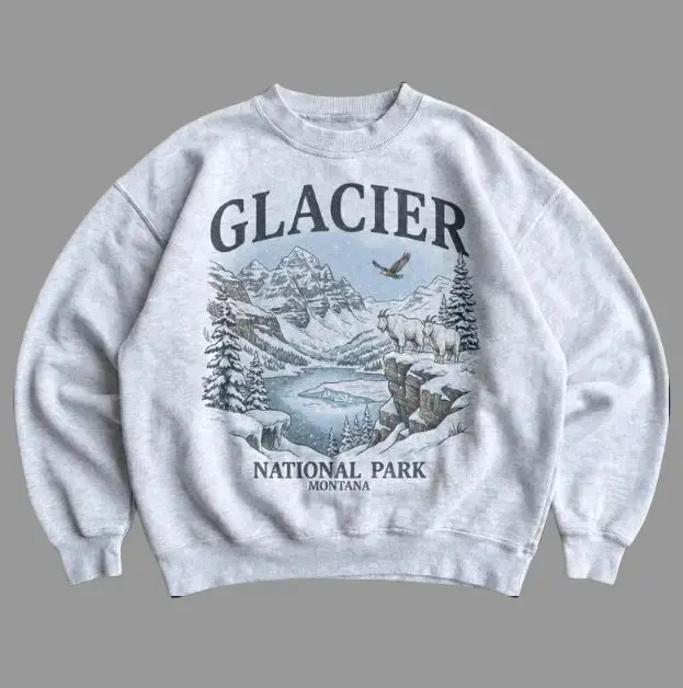 Glacier Graphic Sweatshirt, Montana National Park Sweatshirt, Outdoor Hiking Sweatshirt