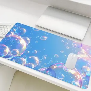 Dreamy Blue Bubble Pattern Mouse Pad, Rectangle Gaming Mouse Pad, Office Desk Accessories, Non-Slip Rubber Base Stitched Edge Desk Pad for Home Office, Cute Desk Accessories, Gaming Desk Accessory