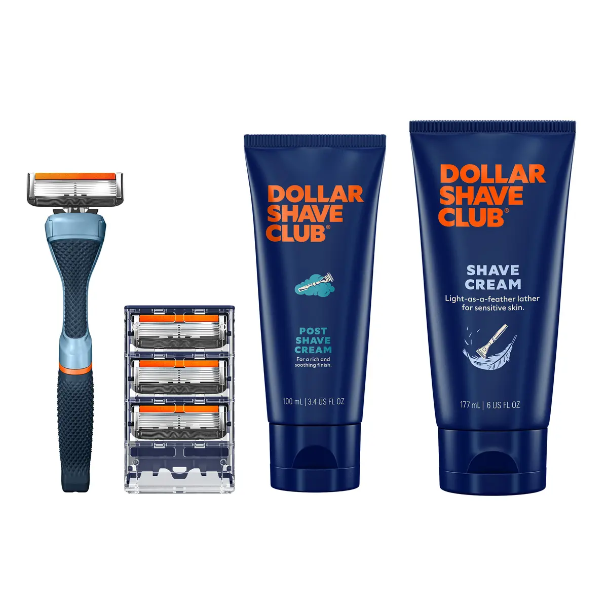 Dollar Shave Club Men's Shave Bundle – Diamond Grip Handle + Signature 6-Blade (4ct) + Shave Cream + Post Shave Cream