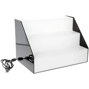 Plymor Black/White Acrylic 3-Step Display Stairs (Backlit), 12.5" H x 18.25" W x 12.5" D