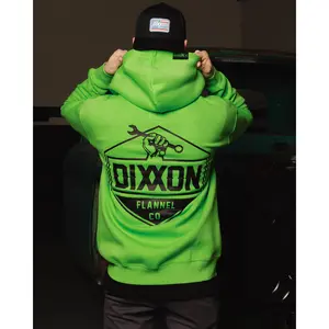 Black Working Class Logo Zip Up Hoodie - Safety Green