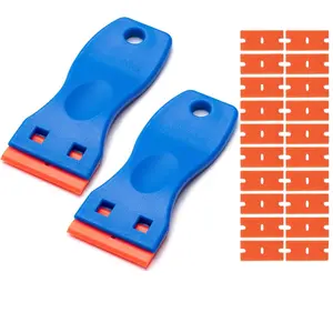 2 Plastic Scraper Tools with 20 Blades, Multi-Purpose Cleaning Scrapers for Removing Tough Residue, Stickers, Labels, Caulk, Glue, Paint ( & )